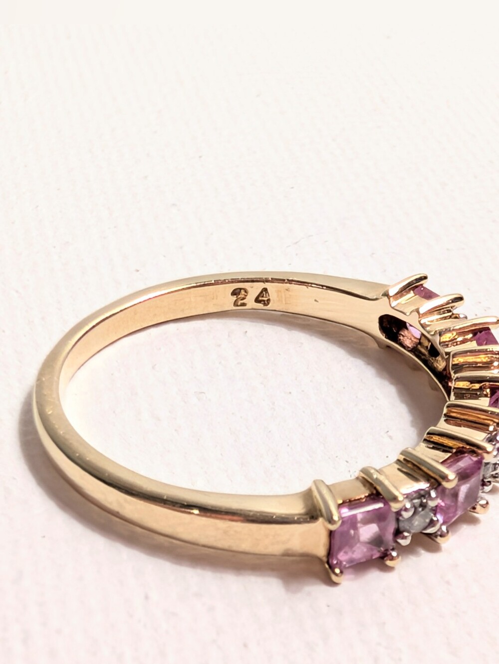 JTV 10K Yellow Gold Pink Sapphire Diamond Half Eternity Ring Size 7 - Picture 3 of 7